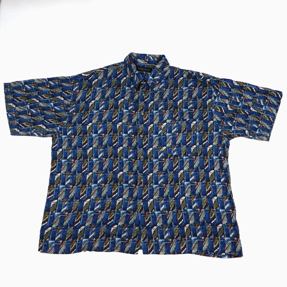 Vintage Diamante Abstract Geometric Shirt XL Rayon 90s Button Up Made In Korea